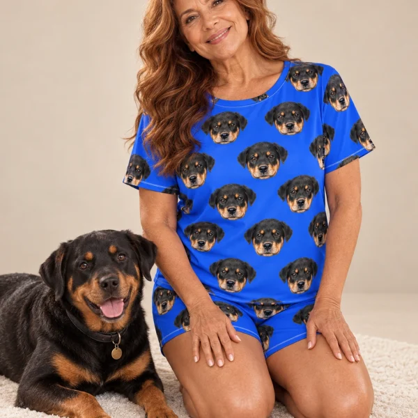 Woman in pajama shorts with a Rottweiler — MyDogPics