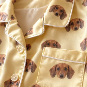 Piped collar and chest pocket on personalized childrens pjs, dachshund print — MyDogPics