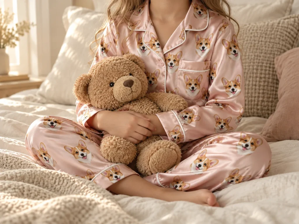 Dog face printed in high definition on a kids satin pajama set — MyDogPics
