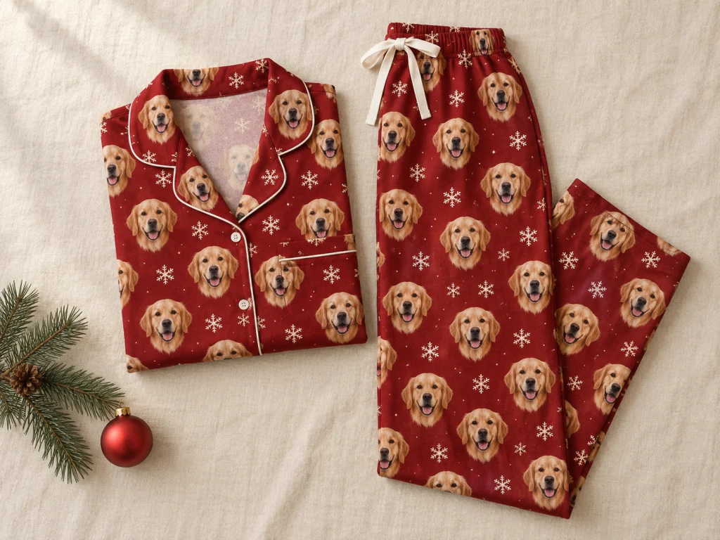 Personalized Christmas Pajamas With Your Dog’s Face printed with a dog’s face — MyDogPics