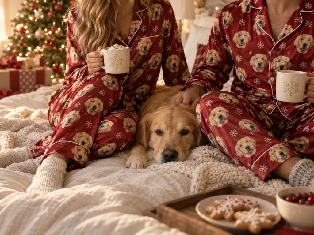 Dog face printed in high definition on a Christmas pajama set — MyDogPics