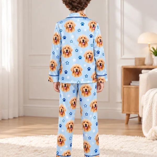 Back view of a personalized pajamas for kids: the print continues all the way round — MyDogPics