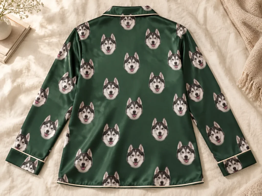 Dog face printed in high definition on a satin pajama set — MyDogPics