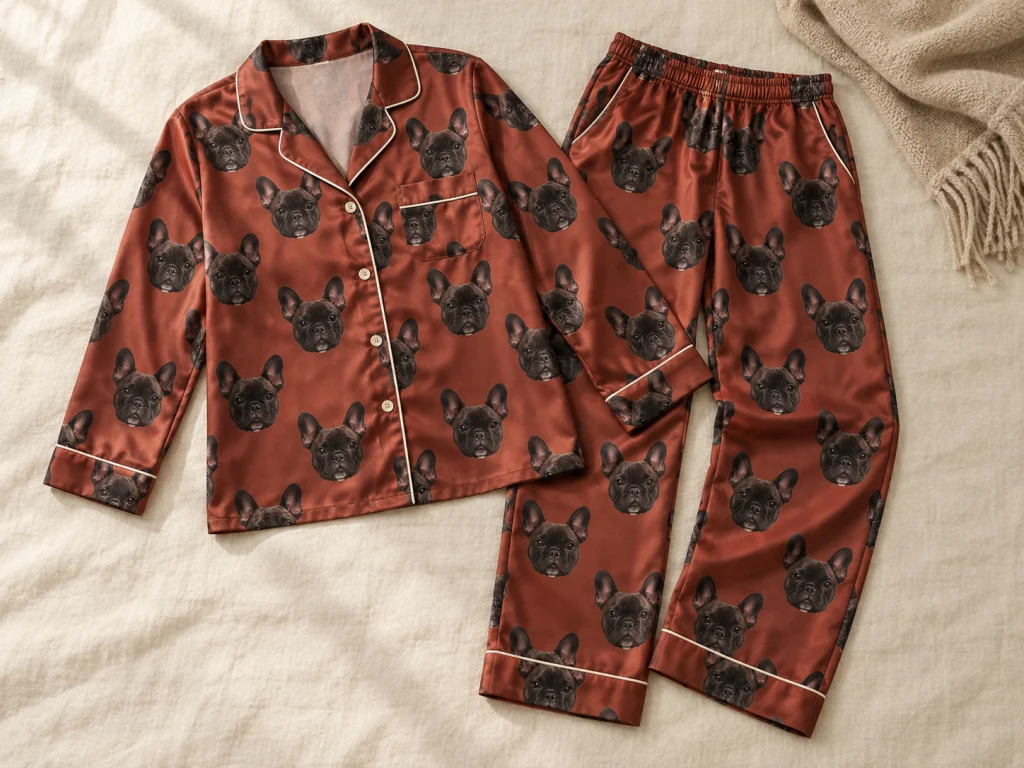 Women’s Satin Dog Face Pajama Set printed with a dog’s face — MyDogPics