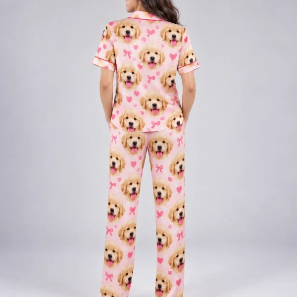 Back view of personalized satin pajamas: the print continues all the way round — MyDogPics