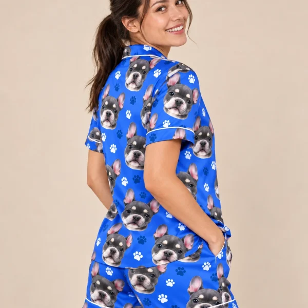 Back view of a pink pajama set: the print continues all the way round — MyDogPics