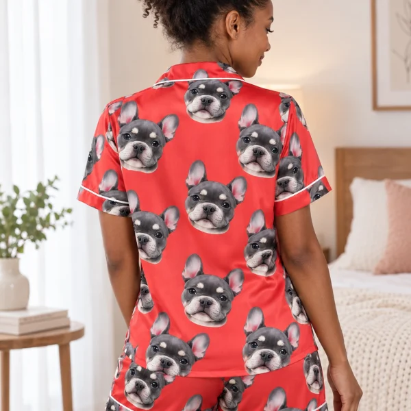 Back view of pink satin pajamas: the print continues all the way round — MyDogPics