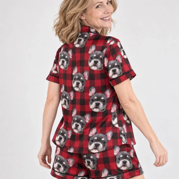 Back view of pink satin pajamas: the print continues all the way round — MyDogPics