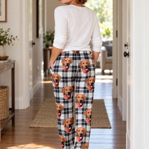 Back view of plaid pajama pants: the print continues all the way round — MyDogPics