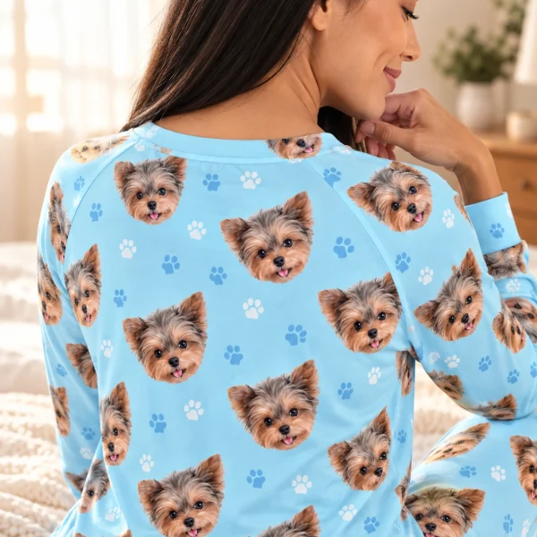 Back view of a plus size pajama sets: the print continues all the way round — MyDogPics