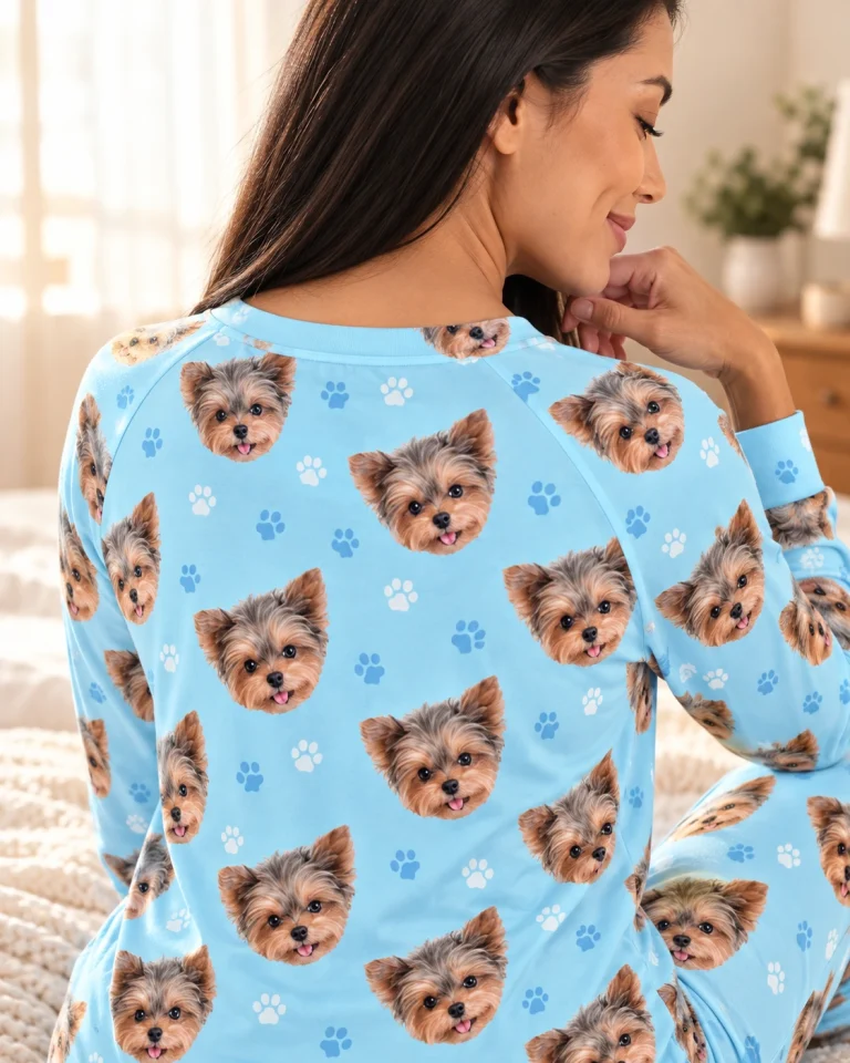 Back view of a plus size pajama sets: the print continues all the way round — MyDogPics