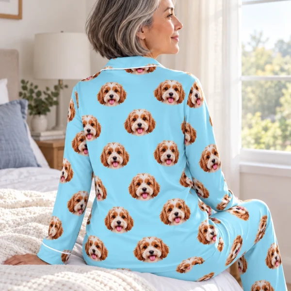 Back view of plus size pajamas: the print continues all the way round — MyDogPics