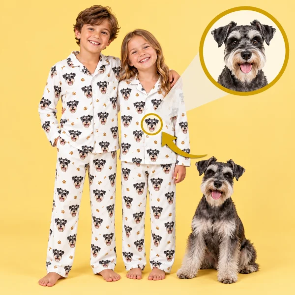 Puppy pajamas example: a schnauzer photo turned into the all-over face print — MyDogPics