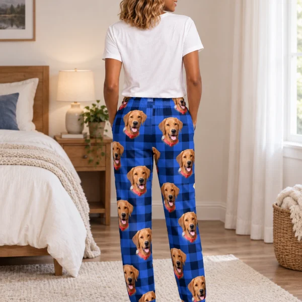 Back view of red pajama pants: the print continues all the way round — MyDogPics