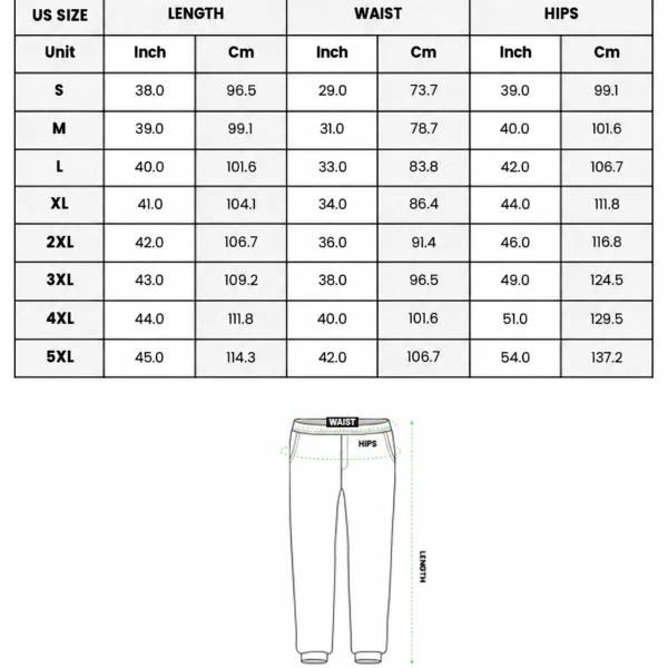 Satin pajama pants size chart (S–5XL) in inches and cm — MyDogPics