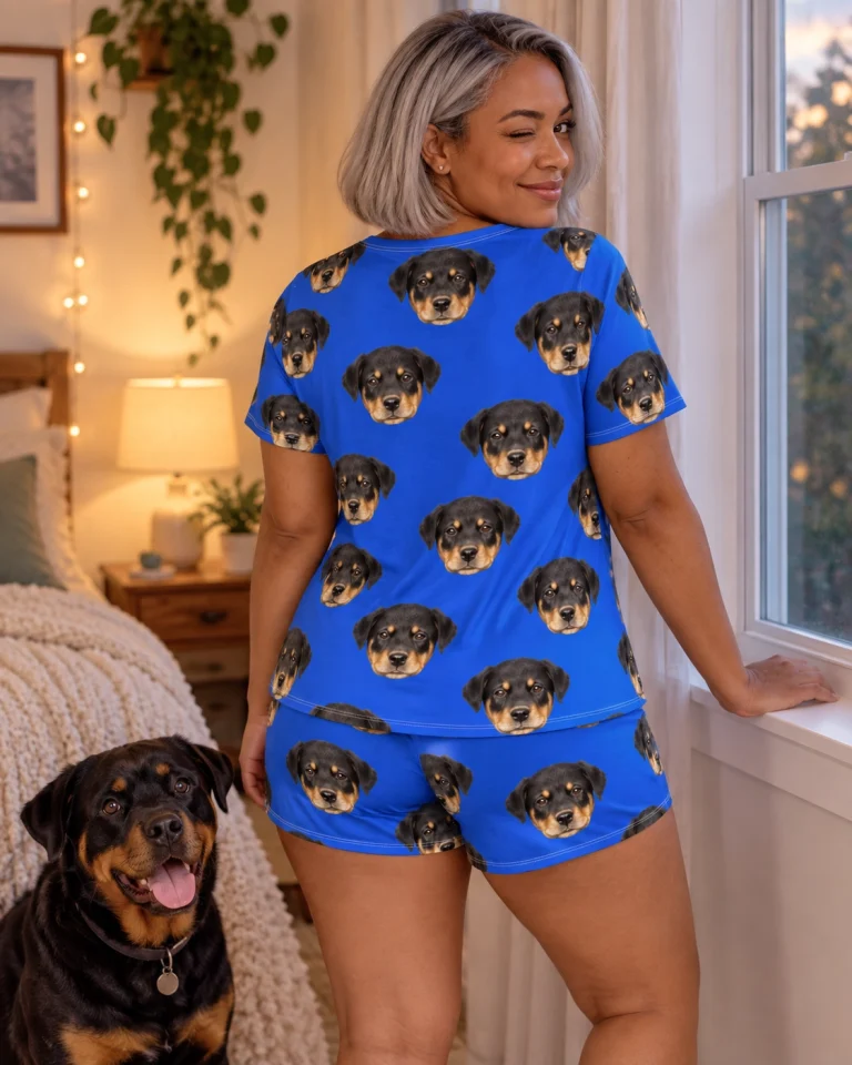 Back view of short sleeve pajamas: the print continues all the way round — MyDogPics