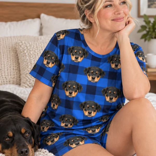 Woman in summer PJs with a Rottweiler — MyDogPics