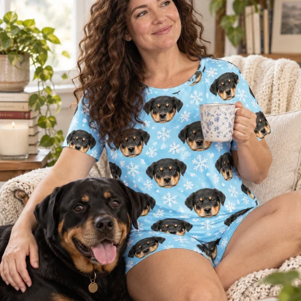 Woman in summer PJs with a Rottweiler — MyDogPics