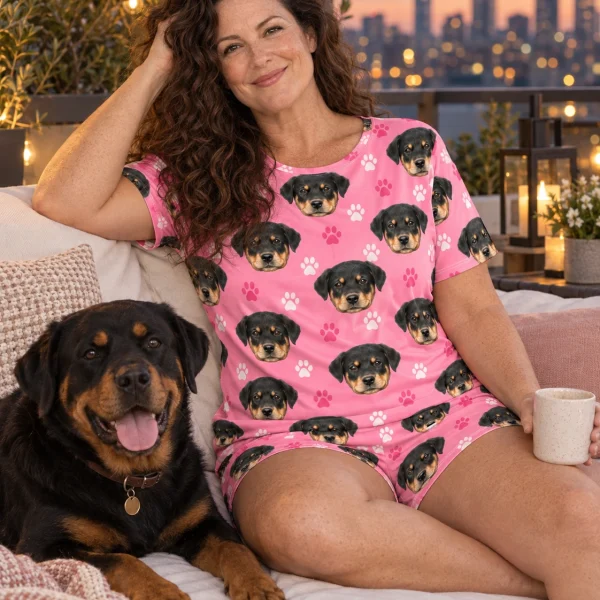 Woman in summer PJs with a Rottweiler — MyDogPics