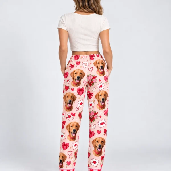 Back view of Valentine pajama pants: the print continues all the way round — MyDogPics