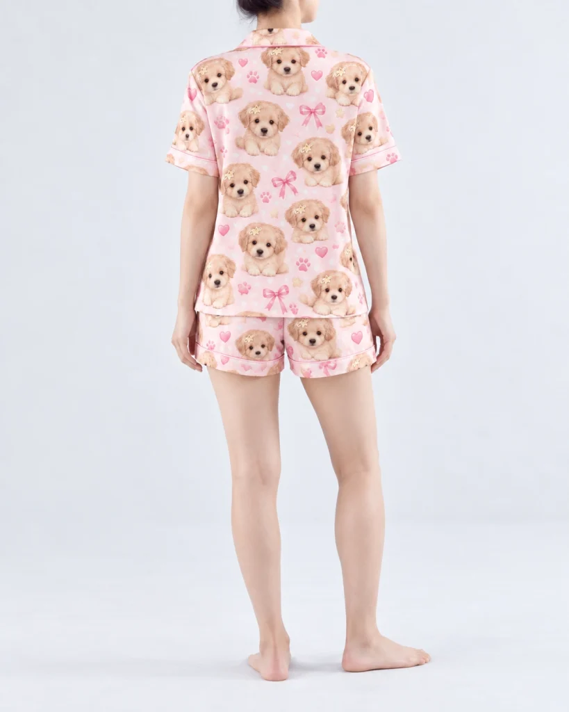 Back view of womens dog pajamas: the print continues all the way round — MyDogPics