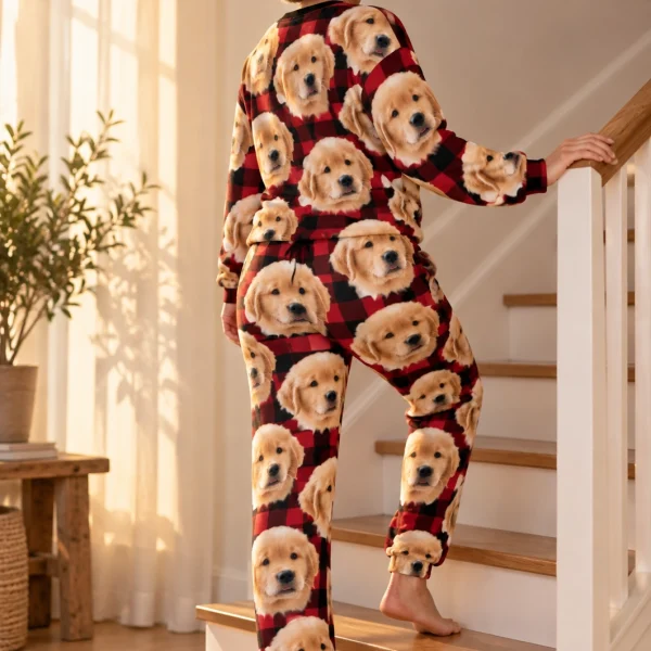 Back view of womens jogger pajamas: the print continues all the way round — MyDogPics