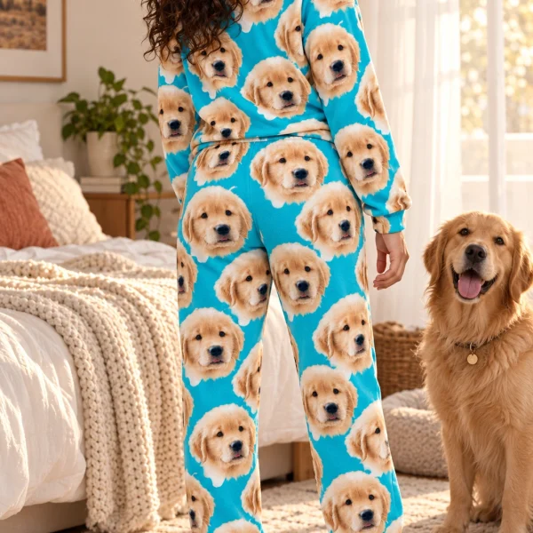 Back view of womens jogger pajamas: the print continues all the way round — MyDogPics