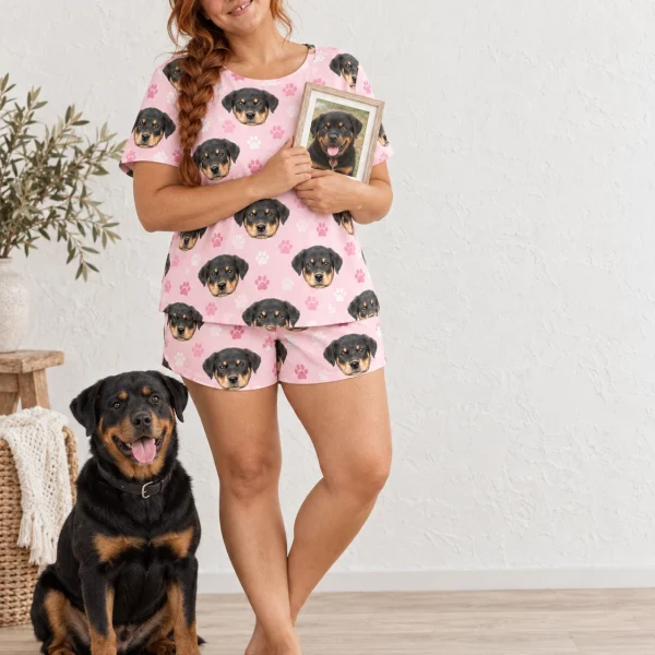 Woman in womens sleepwear with a Rottweiler — MyDogPics