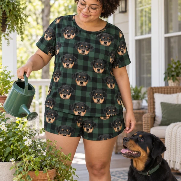 Woman in womens sleepwear with a Rottweiler — MyDogPics