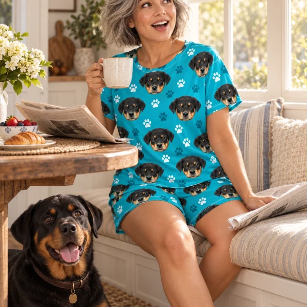 Woman in womens sleepwear with a Rottweiler — MyDogPics
