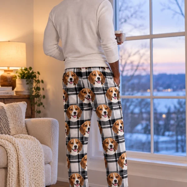 Back view of beagle pajama pants: the print continues all the way round — MyDogPics
