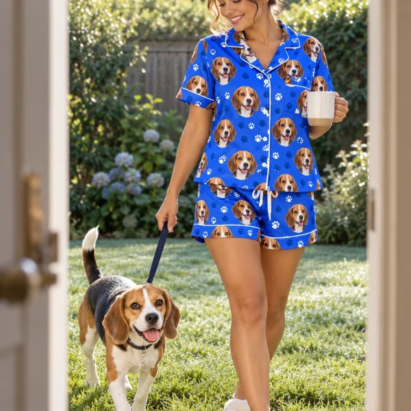 Woman in beagle pajama shorts with her Beagle — MyDogPics