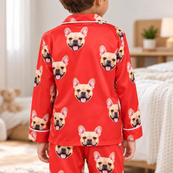 Back view of boys red pajamas: the print continues all the way round — MyDogPics