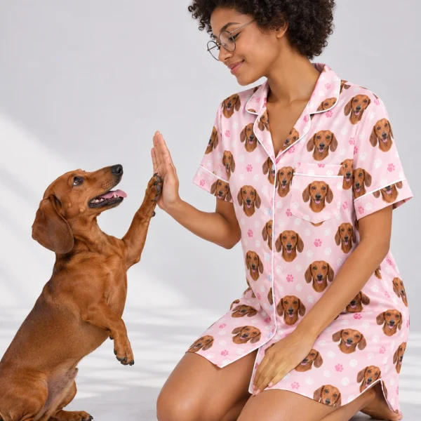 Woman in a dachshund nightgown with her Dachshund — MyDogPics