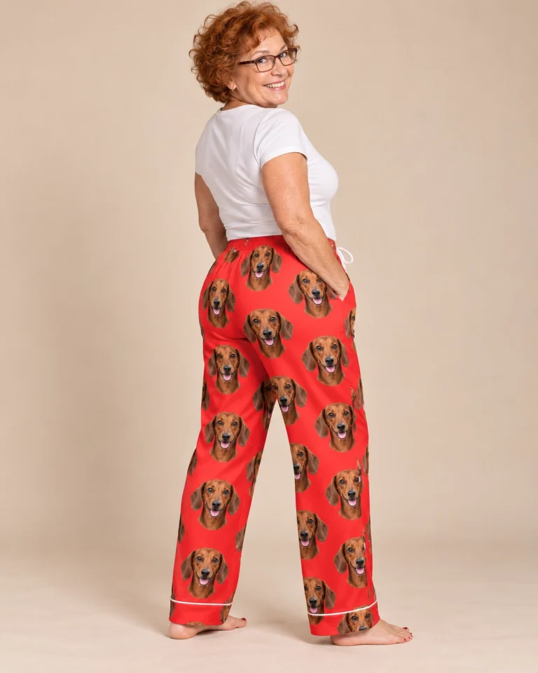 Back view of dachshund Valentine pajamas: the print continues all the way round — MyDogPics