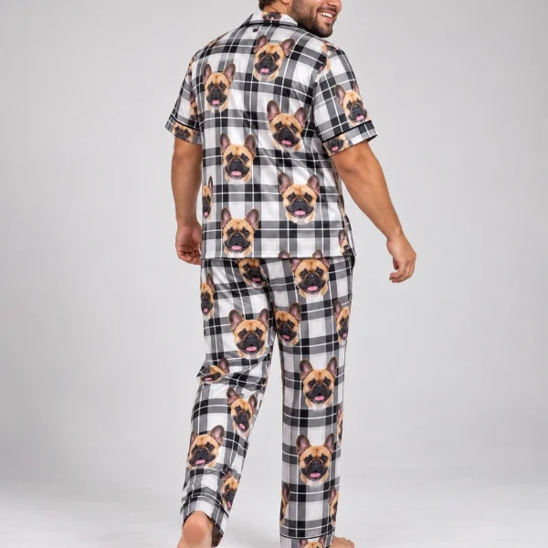 Back view of French bulldog dad pajamas: the print continues all the way round — MyDogPics