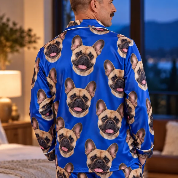 Back view of a French bulldog pajamas for men: the print continues all the way round — MyDogPics