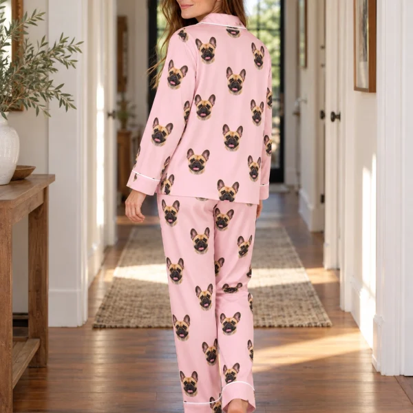 Back view of a frenchie pajamas for women: the print continues all the way round — MyDogPics