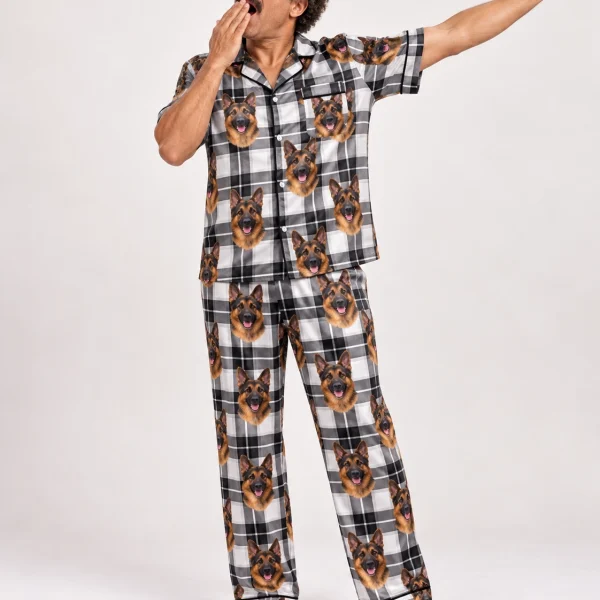 Back view of German shepherd dad pajamas: the print continues all the way round — MyDogPics