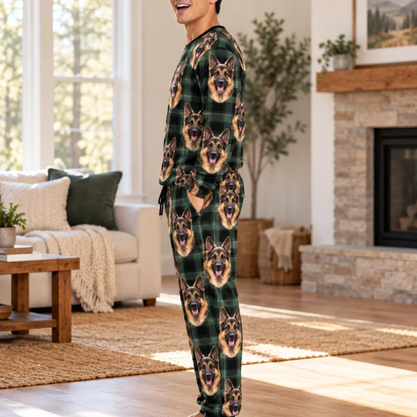 Back view of a German shepherd pajama set: the print continues all the way round — MyDogPics