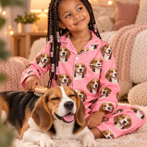 Girl in girls beagle pajamas with her Beagle — MyDogPics