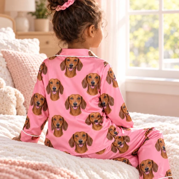 Back view of girls dachshund pajamas: the print continues all the way round — MyDogPics