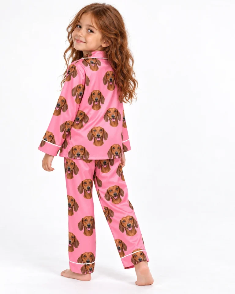 Back view of girls dachshund pajamas: the print continues all the way round — MyDogPics