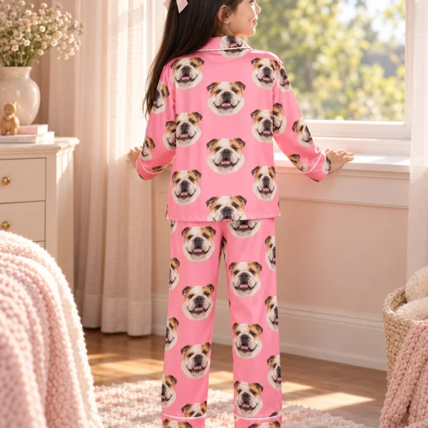 Back view of girls english bulldog pajamas: the print continues all the way round — MyDogPics