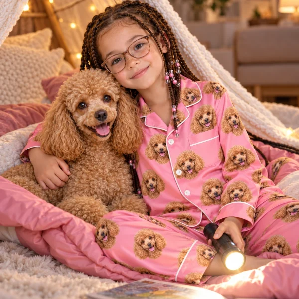 Girl in girls poodle pajamas with her Poodle — MyDogPics