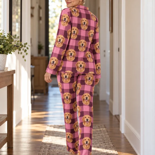 Back view of golden retriever mom pajamas: the print continues all the way round — MyDogPics