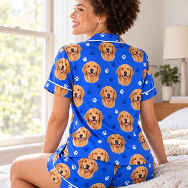 Back view of golden retriever pajama shorts: the print continues all the way round — MyDogPics