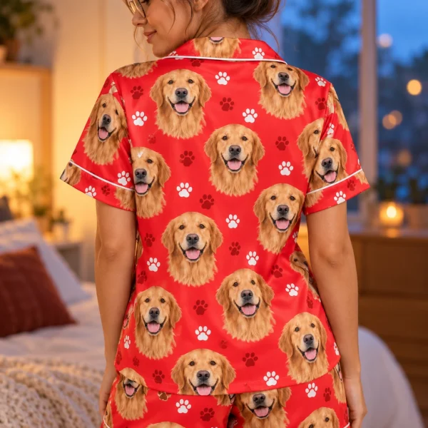Back view of a golden retriever Valentines day pajama set: the print continues all the way round — MyDogPics