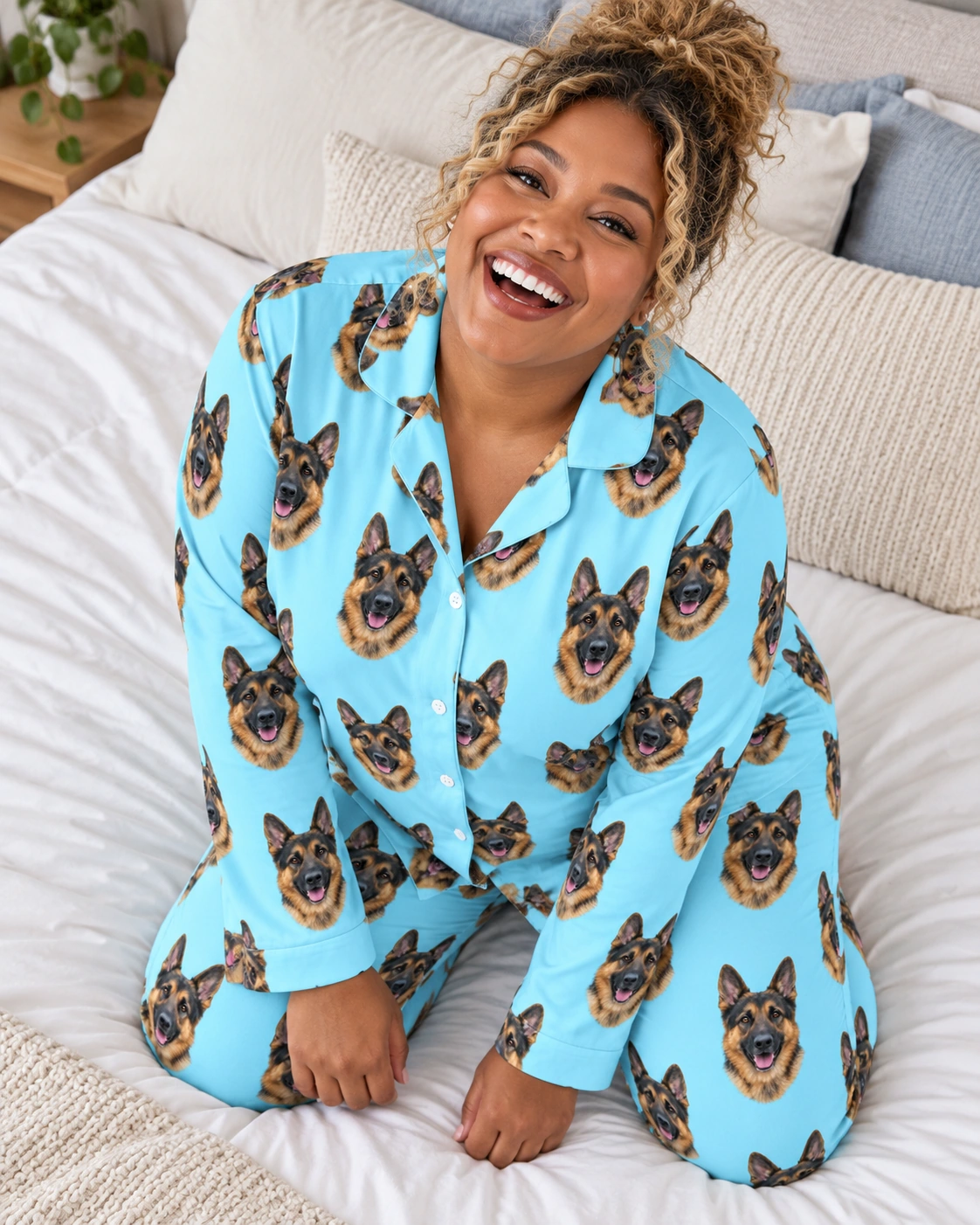 Gsd Pajamas – Back View, Light Blue | MyDogPics Back view of gsd pajamas: the print continues all the way round — MyDogPics