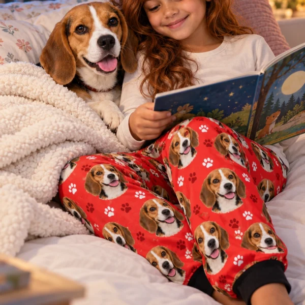 Girl in kids beagle pajama pants with her Beagle — MyDogPics